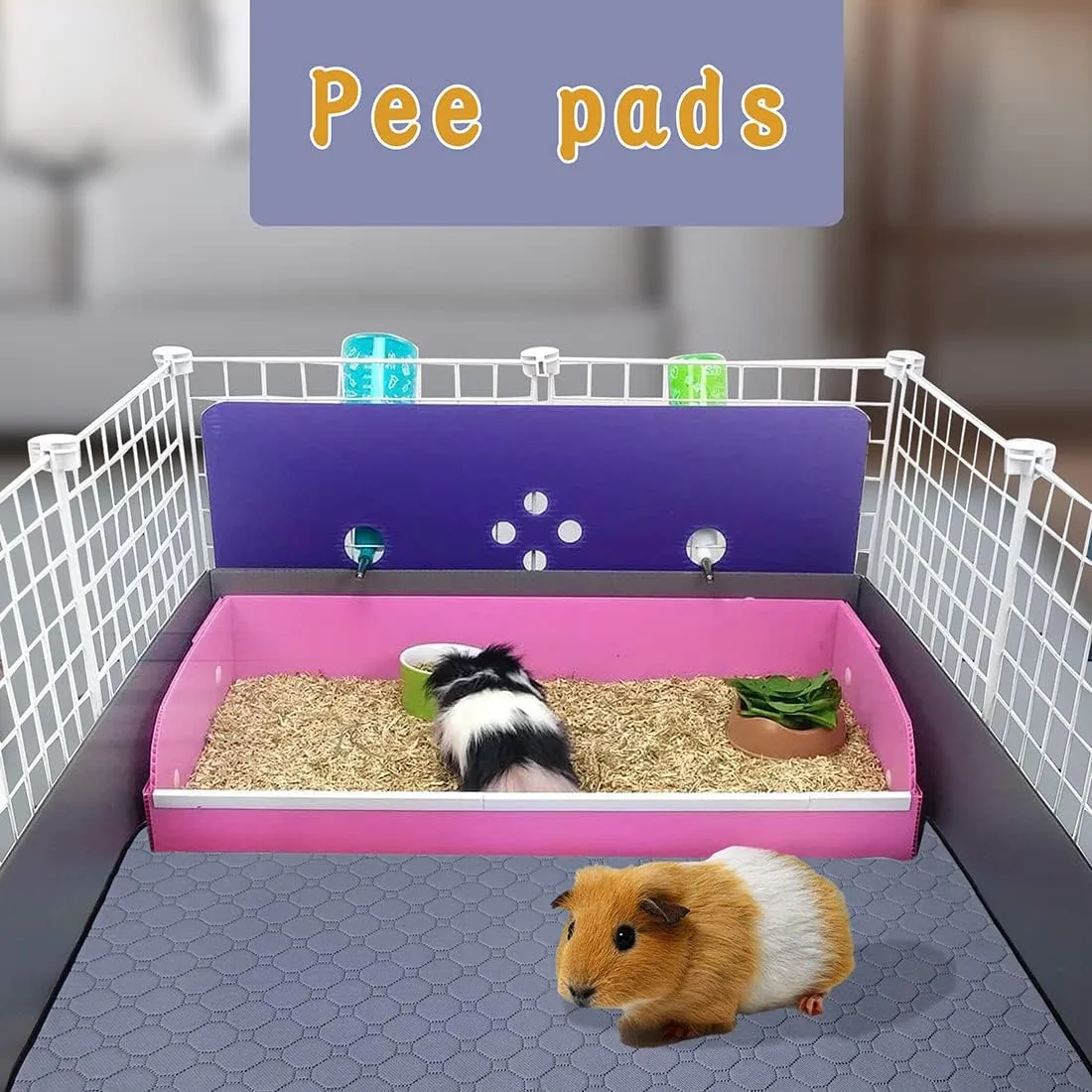 2 Pack Guinea Pig Cage Liners, LWYMX 24'' X 48'' Washable Guinea Pig Pee Pads, Non Slip Reusable Super Absorbent Guinea Pig Training Mat Bedding Fleece for Small Animals Hamster Rabbit Chinchilla Rat