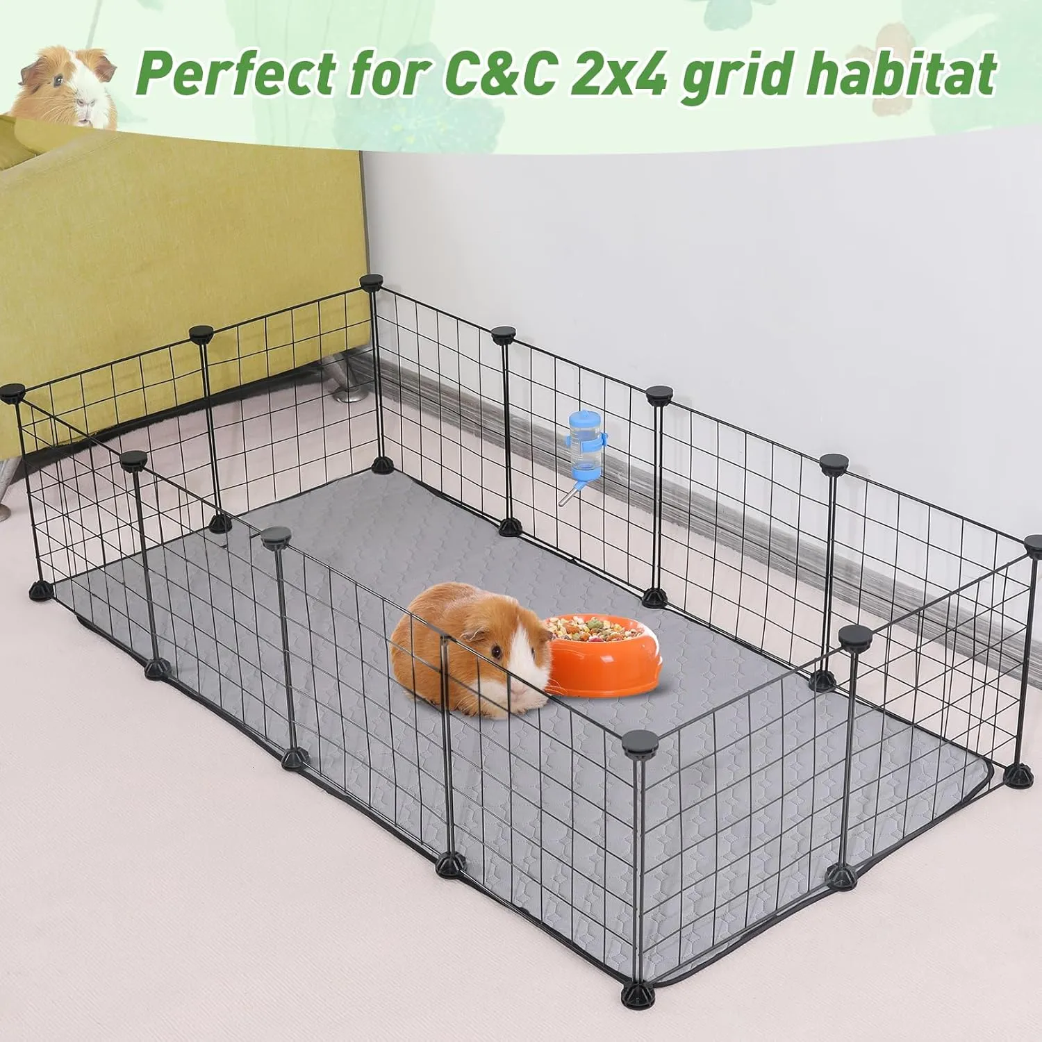 2 Pack Guinea Pig Cage Liners, LWYMX 24'' X 48'' Washable Guinea Pig Pee Pads, Non Slip Reusable Super Absorbent Guinea Pig Training Mat Bedding Fleece for Small Animals Hamster Rabbit Chinchilla Rat