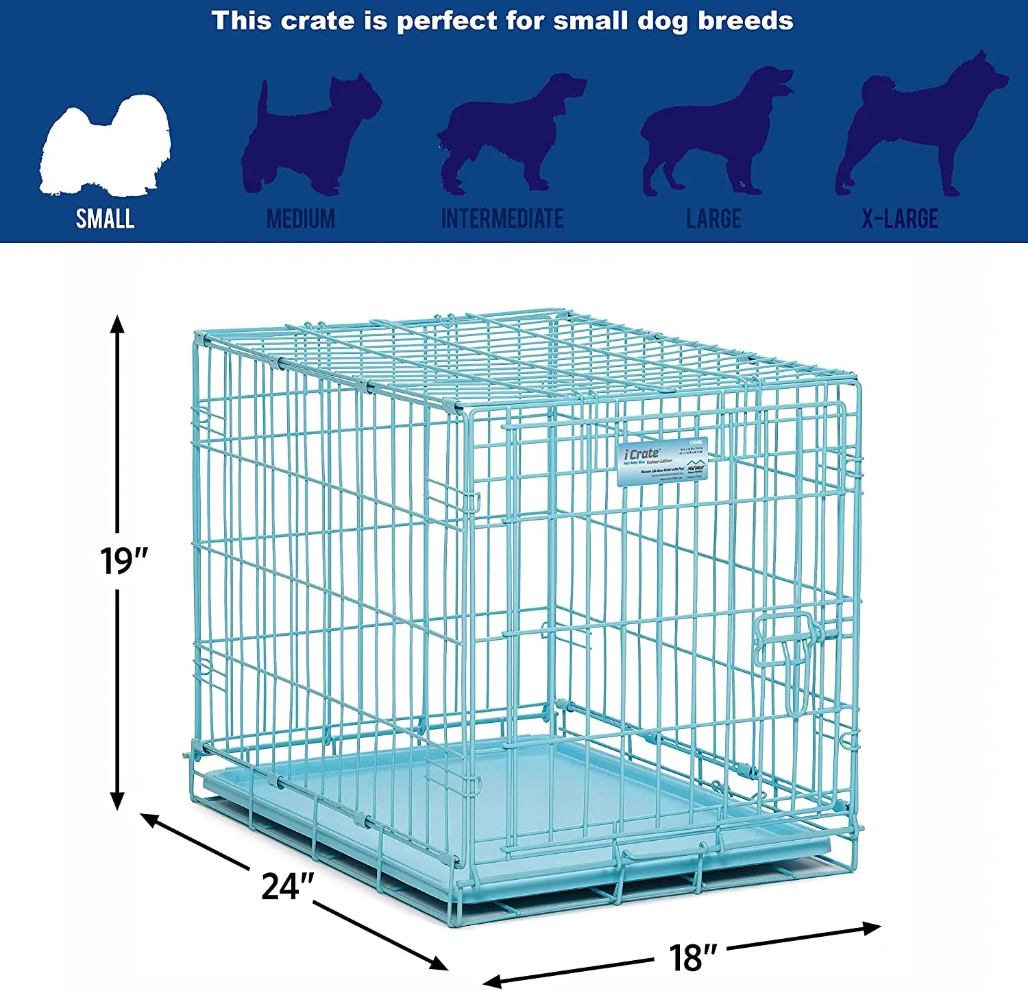 24" Folding Metal Dog Crate for Small Dogs - iCrate Single Door Dog Crate  - 24L x 18W x 19H