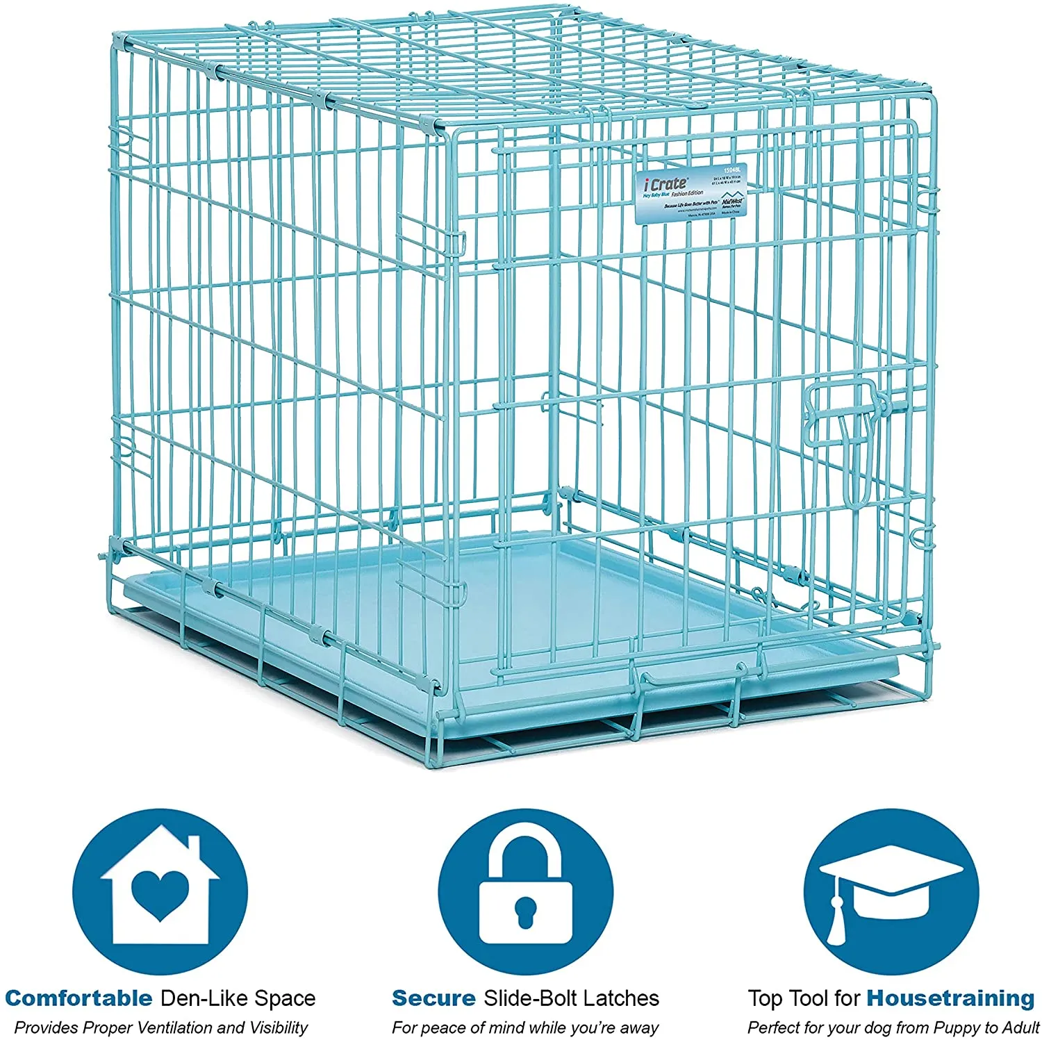 24" Folding Metal Dog Crate for Small Dogs - iCrate Single Door Dog Crate  - 24L x 18W x 19H