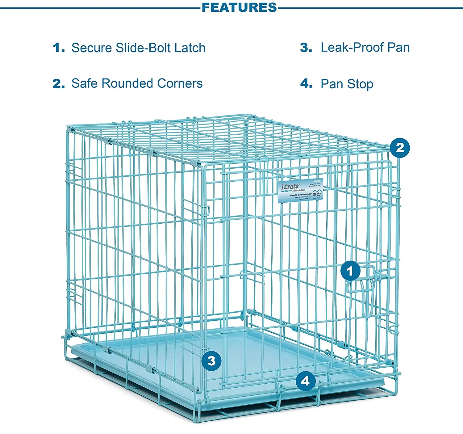 24" Folding Metal Dog Crate for Small Dogs - iCrate Single Door Dog Crate  - 24L x 18W x 19H