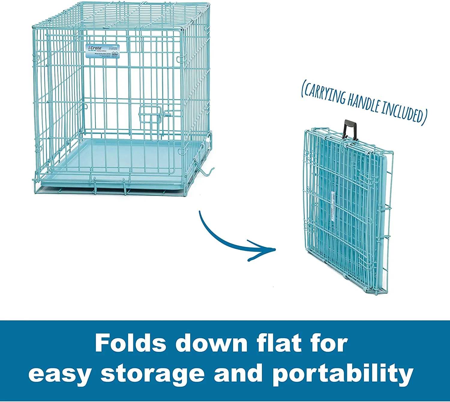24" Folding Metal Dog Crate for Small Dogs - iCrate Single Door Dog Crate  - 24L x 18W x 19H