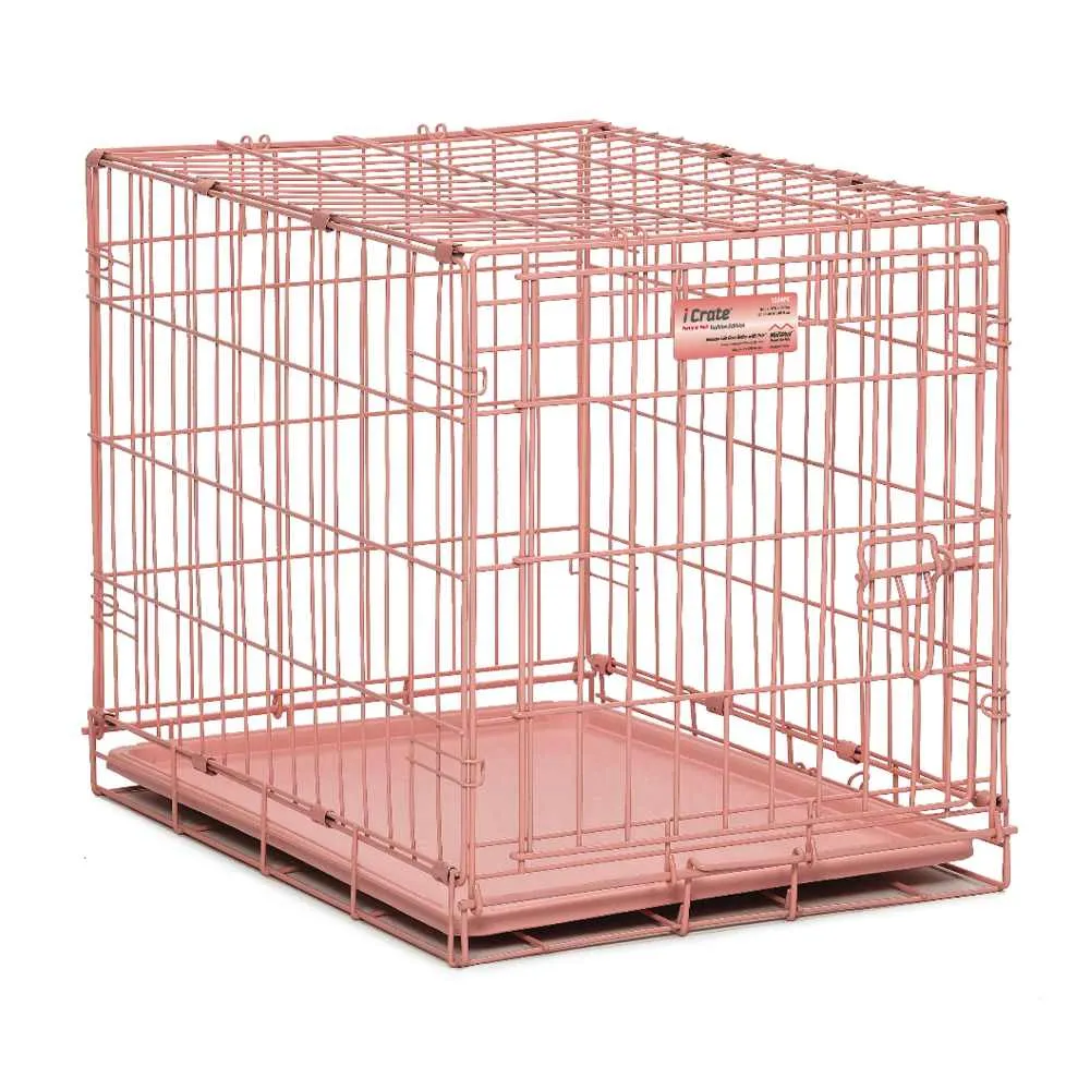 24" Folding Metal Dog Crate for Small Dogs - iCrate Single Door Dog Crate  - 24L x 18W x 19H