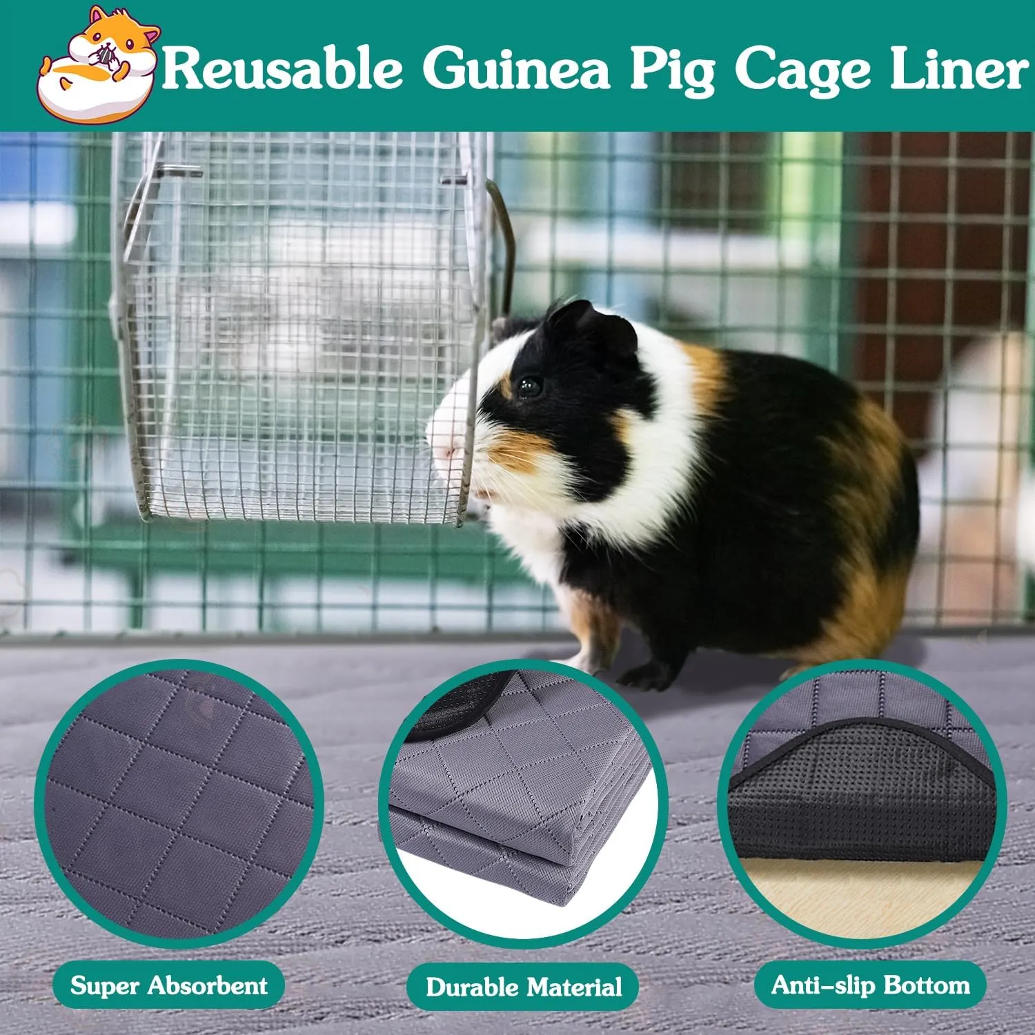 Aitmexcn Guinea Pig Cage Liners - Washable Guinea Pig Pee Pads, Waterproof Reusable & Anti Slip Guinea Pig Bedding Fast and Super Absorbent Pee Pad for Small Animals Rabbit Hamster Rat