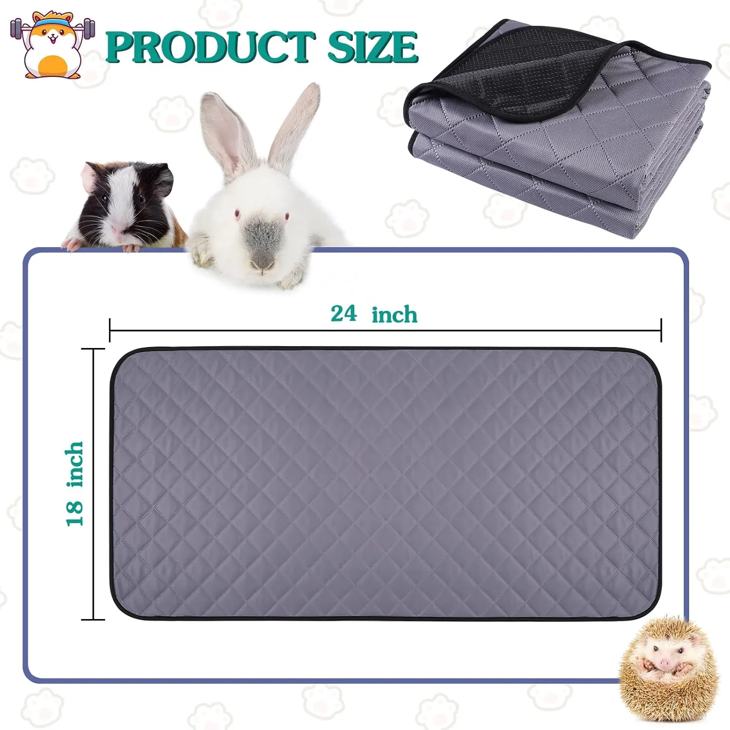 Aitmexcn Guinea Pig Cage Liners - Washable Guinea Pig Pee Pads, Waterproof Reusable & Anti Slip Guinea Pig Bedding Fast and Super Absorbent Pee Pad for Small Animals Rabbit Hamster Rat