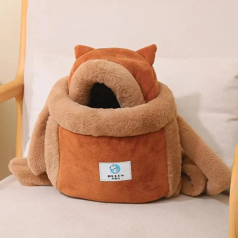 Anniepaw Pet Carrier Bag Small Cat Dogs Backpack Winter Warm Soft Plush Carry Pets Cage Walking Outdoor Travel Kitten Hanging Chest Bag