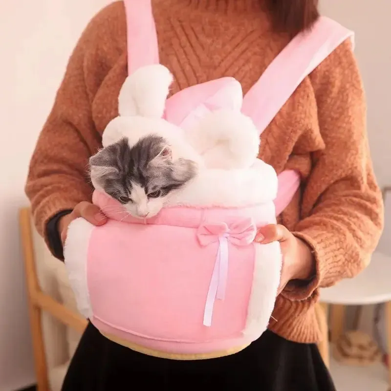 Anniepaw Pet Carrier Bag Small Cat Dogs Backpack Winter Warm Soft Plush Carry Pets Cage Walking Outdoor Travel Kitten Hanging Chest Bag