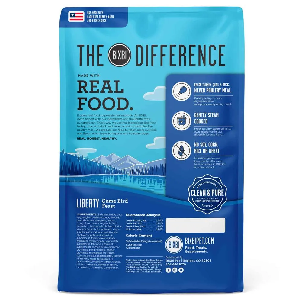 Bixbi Liberty Game Bird Feast (Turkey, Quail & Duck) Limited Ingredient Ancient Grain Dry Dog Food
