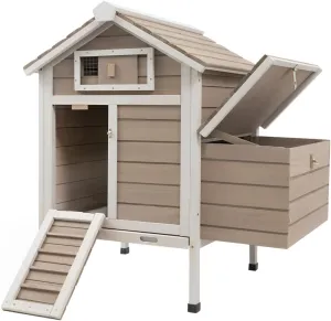 Chicken Coop Rabbit Hutch with Removable Trays,Raised Floor Hen House with Nesting Box,Wooden Outdoor Poultry Cage Pet House with Ramp Run Hen Cage for Garden Backyard,Grey