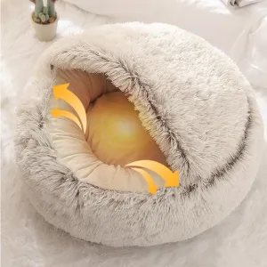Cozy 2-in-1 Cat Bed: Round Cat Nest and Puppy Cave with Long Plush for Warm and Comfortable Rest