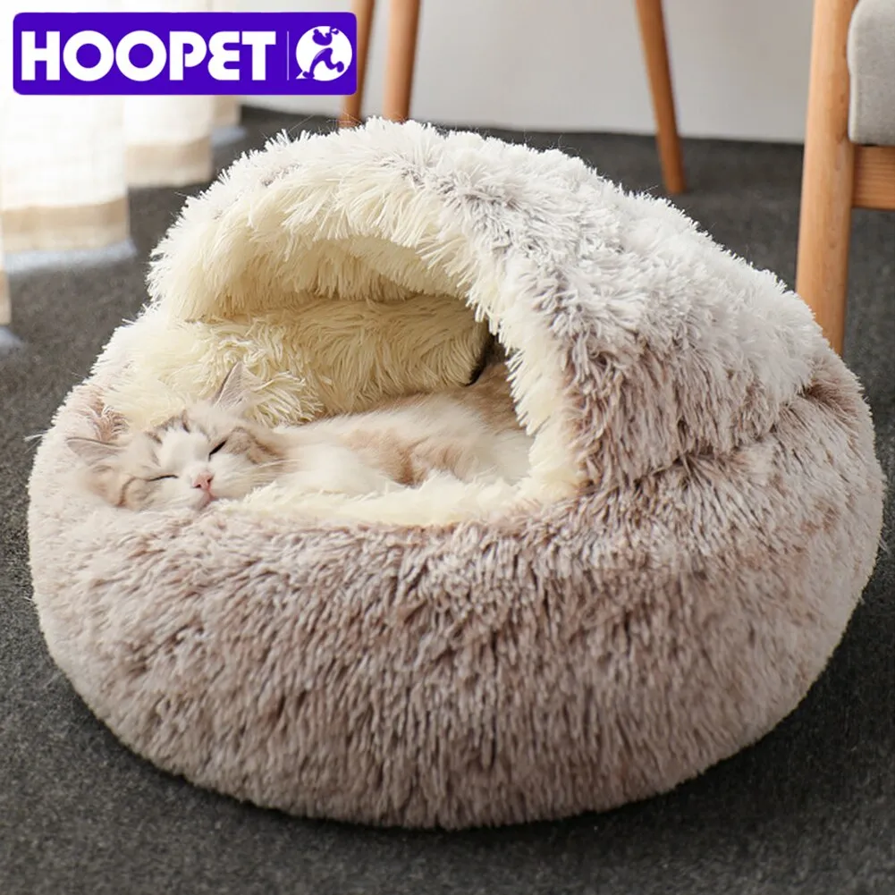 Cozy 2-in-1 Cat Bed: Round Cat Nest and Puppy Cave with Long Plush for Warm and Comfortable Rest