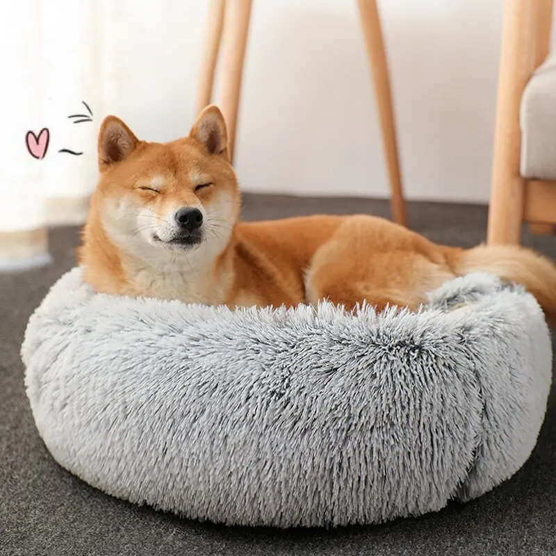 Cozy 2-in-1 Cat Bed: Round Cat Nest and Puppy Cave with Long Plush for Warm and Comfortable Rest