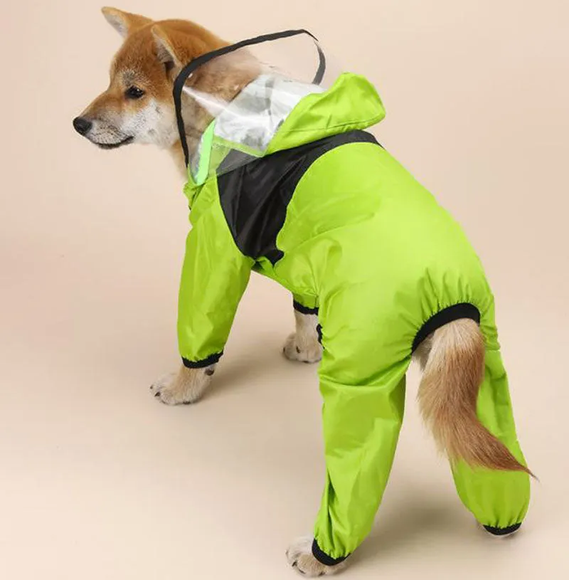 Dog four-legged transparent PU waterproof clothes pet all-inclusive hooded raincoat