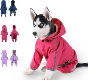 Dog Raincoat, Dog Rain Jacket for Puppy Dog with Hat, Small Dog Lightweight Raincoat, Waterproof Rain Jacket with Reflective Strip. (Claret, Medium)