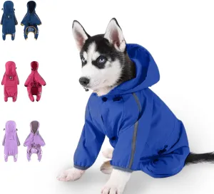 Dog Raincoat, Dog Rain Jacket for Puppy Dog with Hat, Small Dog Lightweight Raincoat, Waterproof Rain Jacket with Reflective Strip. (Navy Blue, Medium)