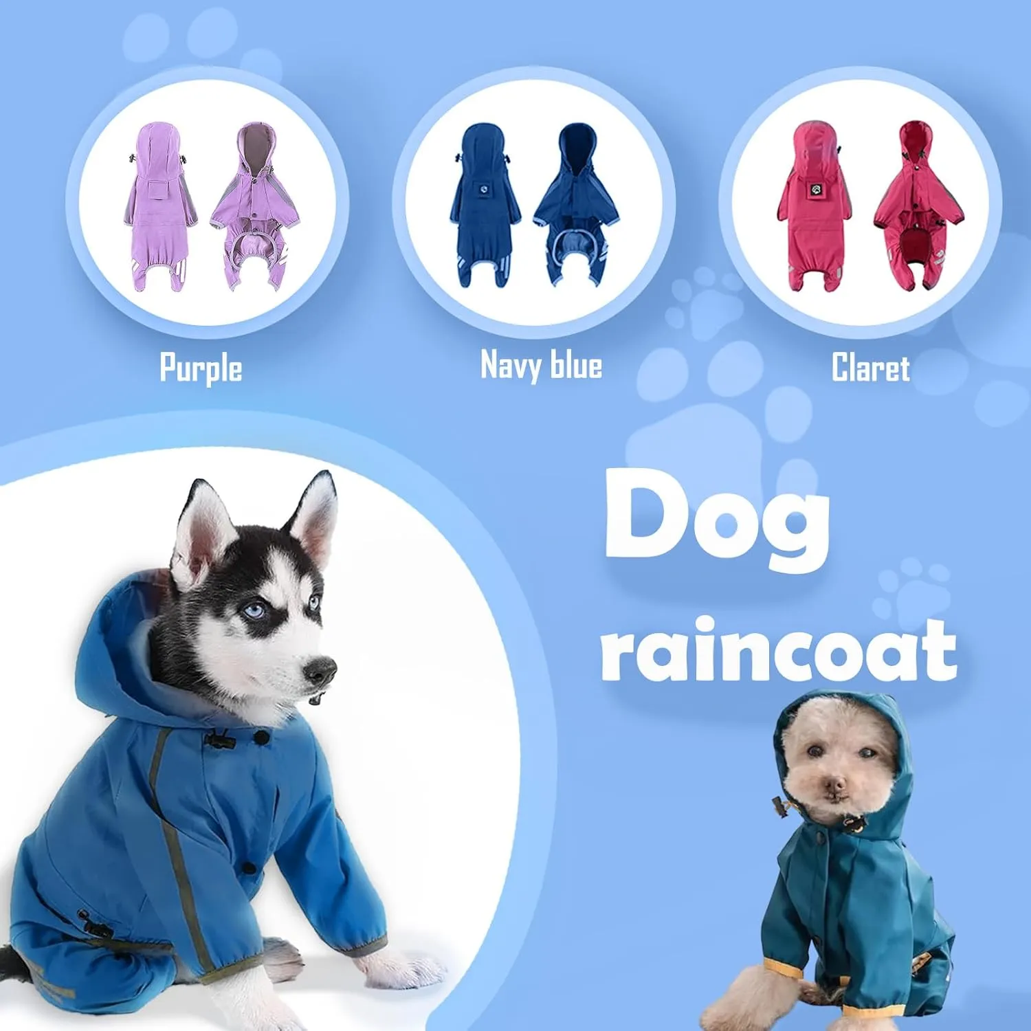 Dog Raincoat, Dog Rain Jacket for Puppy Dog with Hat, Small Dog Lightweight Raincoat, Waterproof Rain Jacket with Reflective Strip. (Navy Blue, Medium)