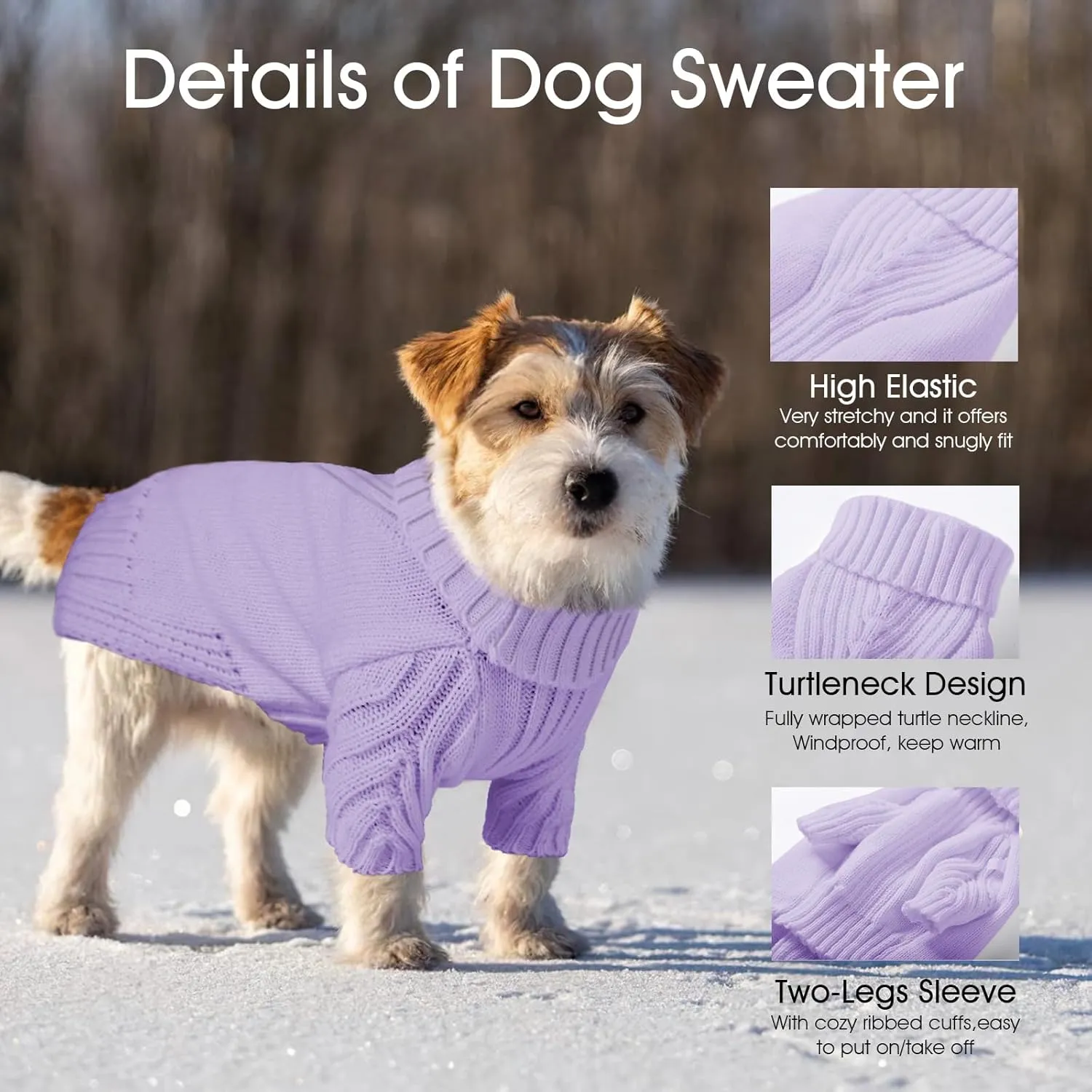Dog Sweaters for Small Medium Large Dogs Girl, Classic Turtleneck Pet Sweater for Dogs, Thermal Doggy Winter Coat, Warm Dog Shirt Outfits, Double Knitting Collar for Outdoor Playing (Light Purple, S)