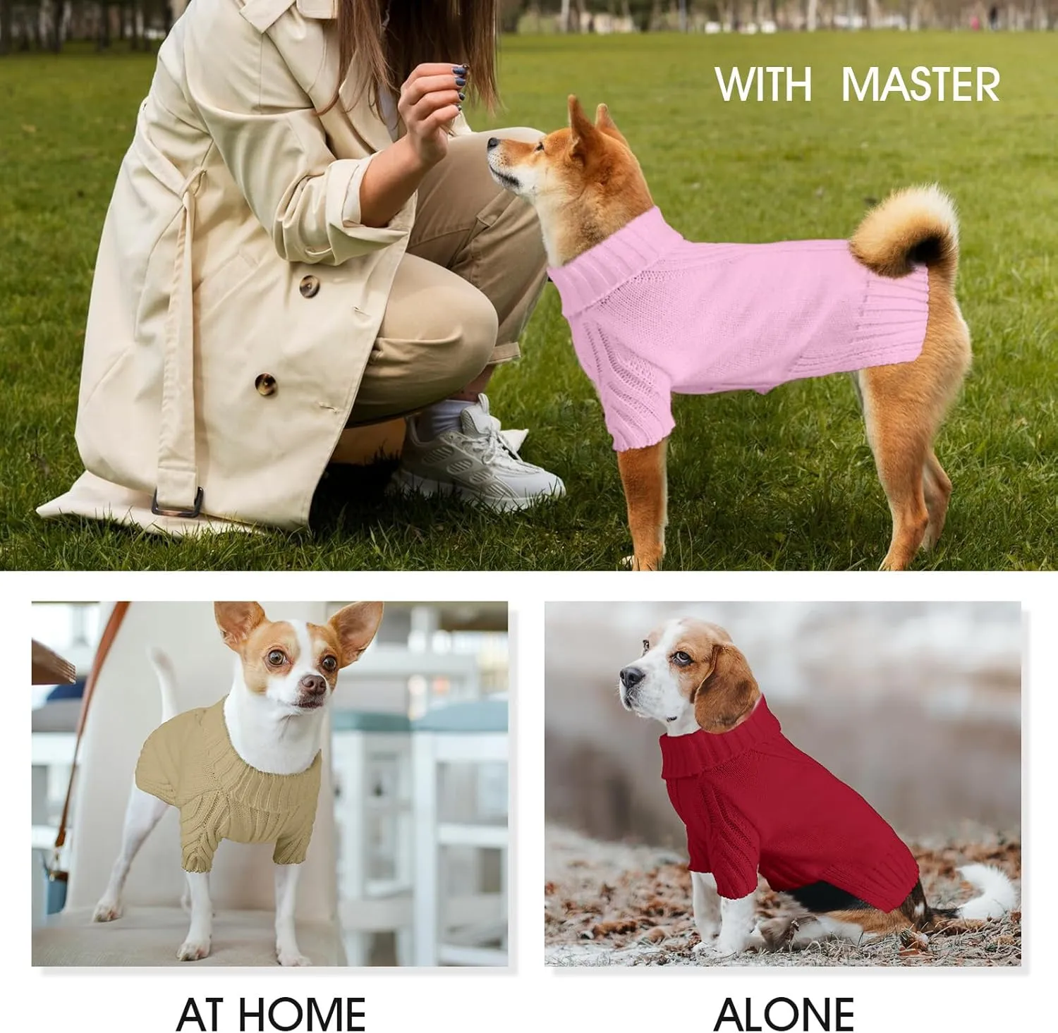 Dog Sweaters for Small Medium Large Dogs Girl, Classic Turtleneck Pet Sweater for Dogs, Thermal Doggy Winter Coat, Warm Dog Shirt Outfits, Double Knitting Collar for Outdoor Playing (Light Purple, S)