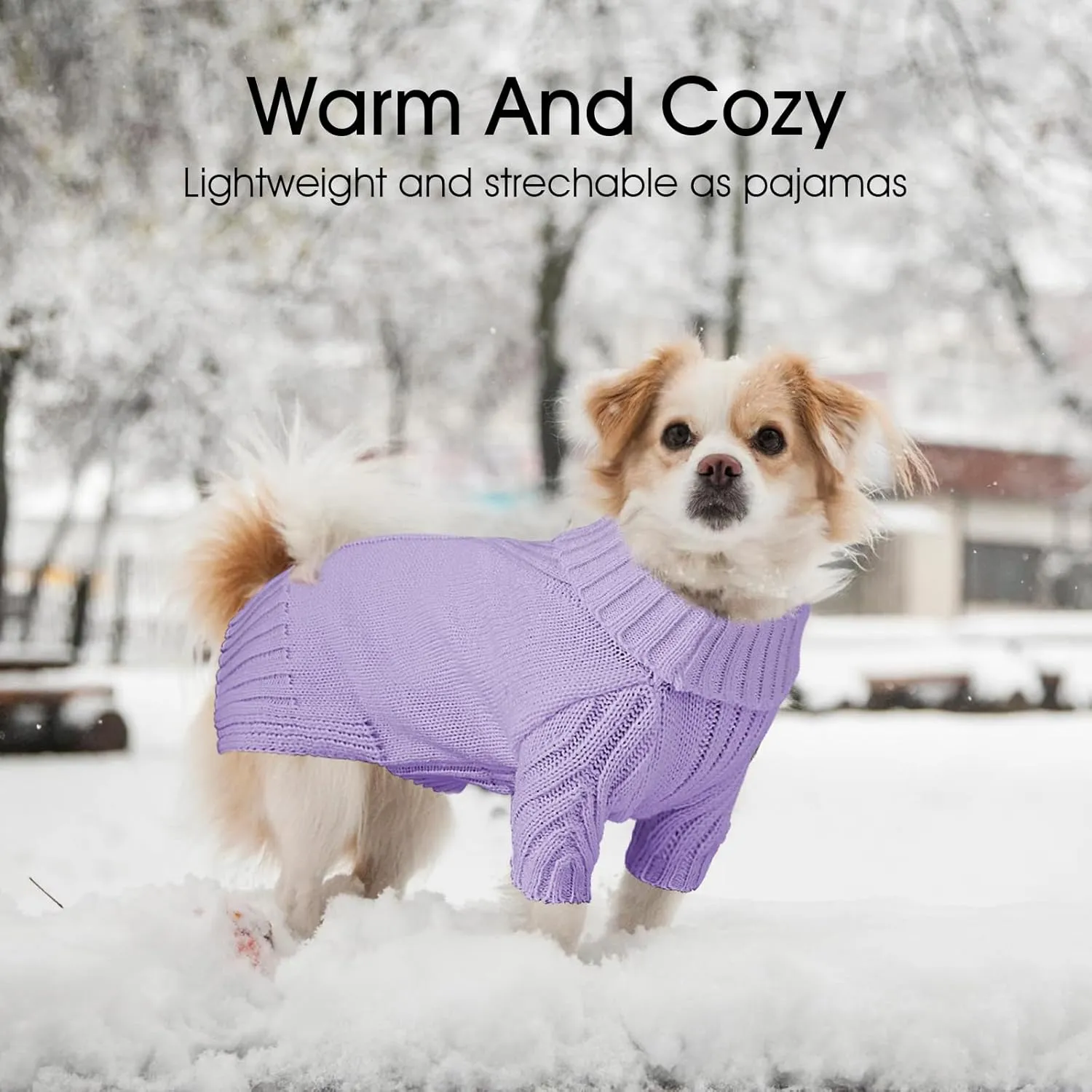 Dog Sweaters for Small Medium Large Dogs Girl, Classic Turtleneck Pet Sweater for Dogs, Thermal Doggy Winter Coat, Warm Dog Shirt Outfits, Double Knitting Collar for Outdoor Playing (Light Purple, S)