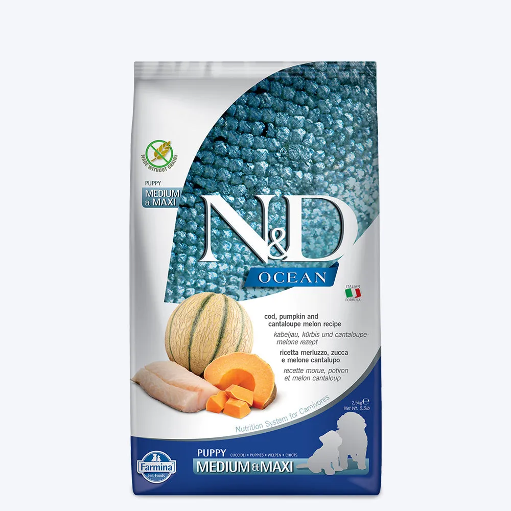 Farmina N&D Ocean Pumpkin, Cod &amp; Cantaloupe Melon Puppy Medium &amp; Maxi 2.5kg Dry Dog Food