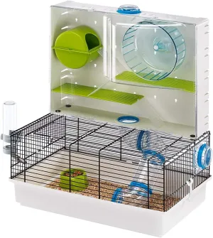 Ferplast Olimpia Hamster Cage - Multi-Level Customizable Habitat with Tunnel System - Interactive Transparent Design, Exercise Wheel & Accessories - Tubes Connect&Play, 46x29.5xh54 cm
