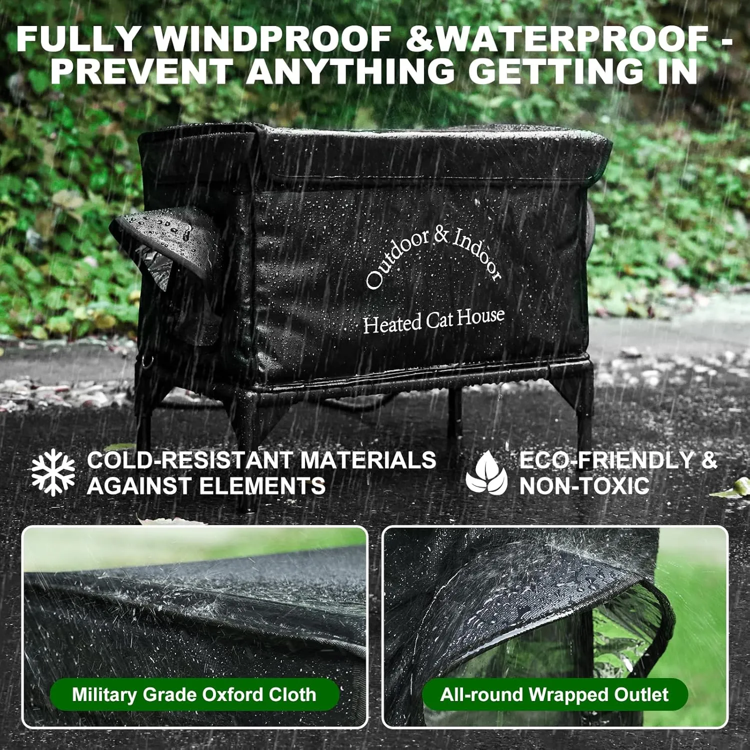 Heated Cat House for Outdoor Cats in Winter, Highly Elevated Base Waterproof & Insulated Feral Cat House, Warm Cat Shelter with Heating Pad Warm House for Outside Stray Barn Cat (Black, 21"x13"x18")