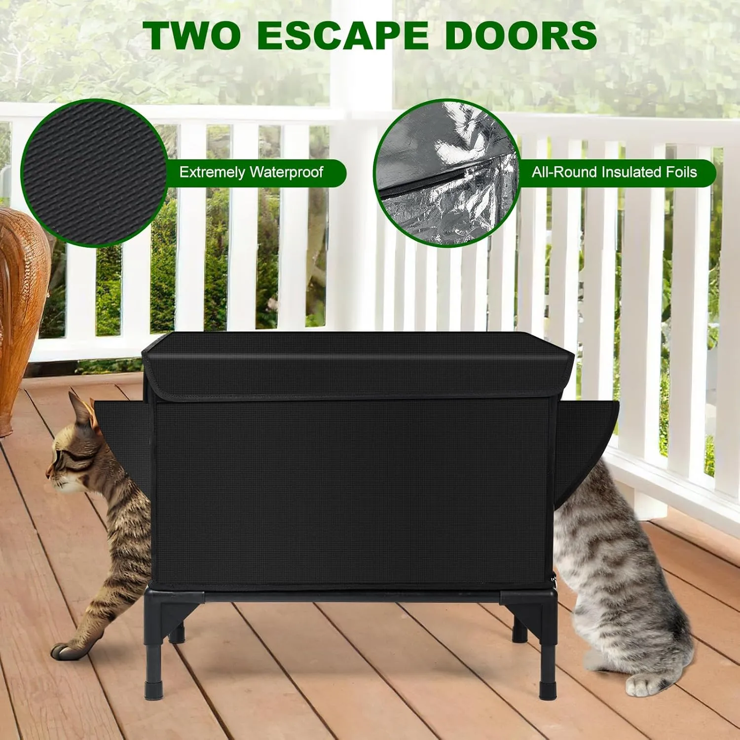 Heated Cat House for Outdoor Cats in Winter, Highly Elevated Base Waterproof & Insulated Feral Cat House, Warm Cat Shelter with Heating Pad Warm House for Outside Stray Barn Cat (Black, 21"x13"x18")