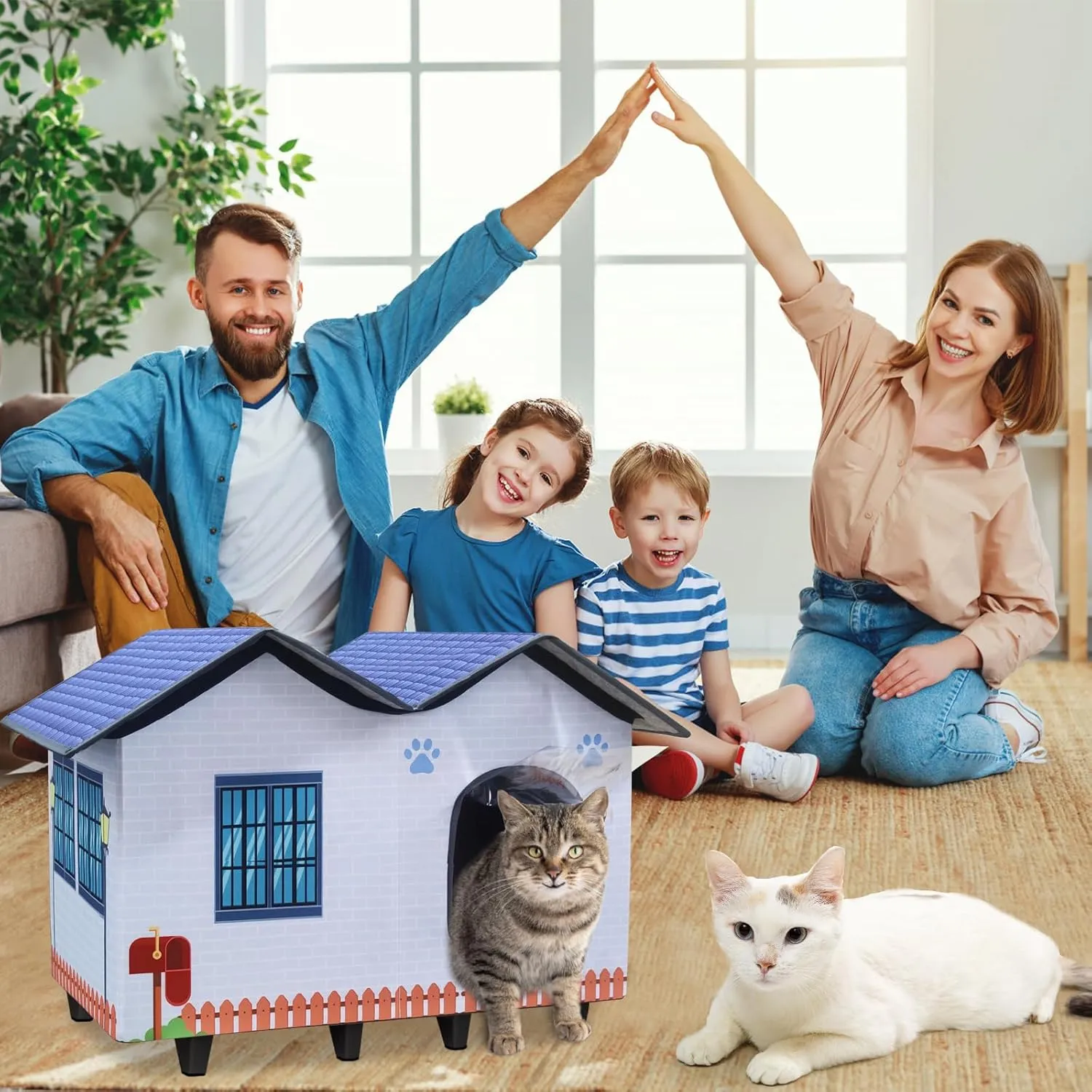 Heated Cat Houses for Indoor/Outdoor Cats with Large Elevated Heated Cat Bed Providing Safe Feral Cats, Easy to Assemble