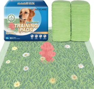 HONEYCARE Dog Training Pads with Grassfield & Fire Hydrant PrintingEliminating Urine Odor Puppy Pads  XL Premium Dog Pee Pads (30Count, 28x34 inch)