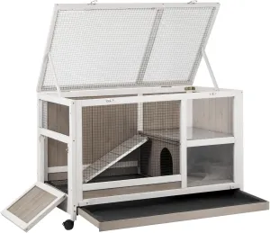 Indoor Rabbit Hutch - 36''L Outdoor Wooden Bunny Hutch with Wheels Rabbit Cage Guinea Pig Cages Removable Pull Out Tray, Ramp, Hideout, Small Animals Pet House Hamster Ferret for Bunny Cage