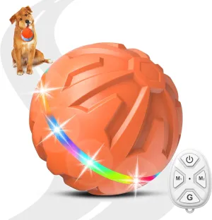 Interactive Dog Toy - Ultra Ball With Remote Control LED Light, Active Rolling Ball for Medium Large Dogs, Automatic Moving, Durable Rubber Peppy Pet Toy for Boredom, 3.2-in Orange