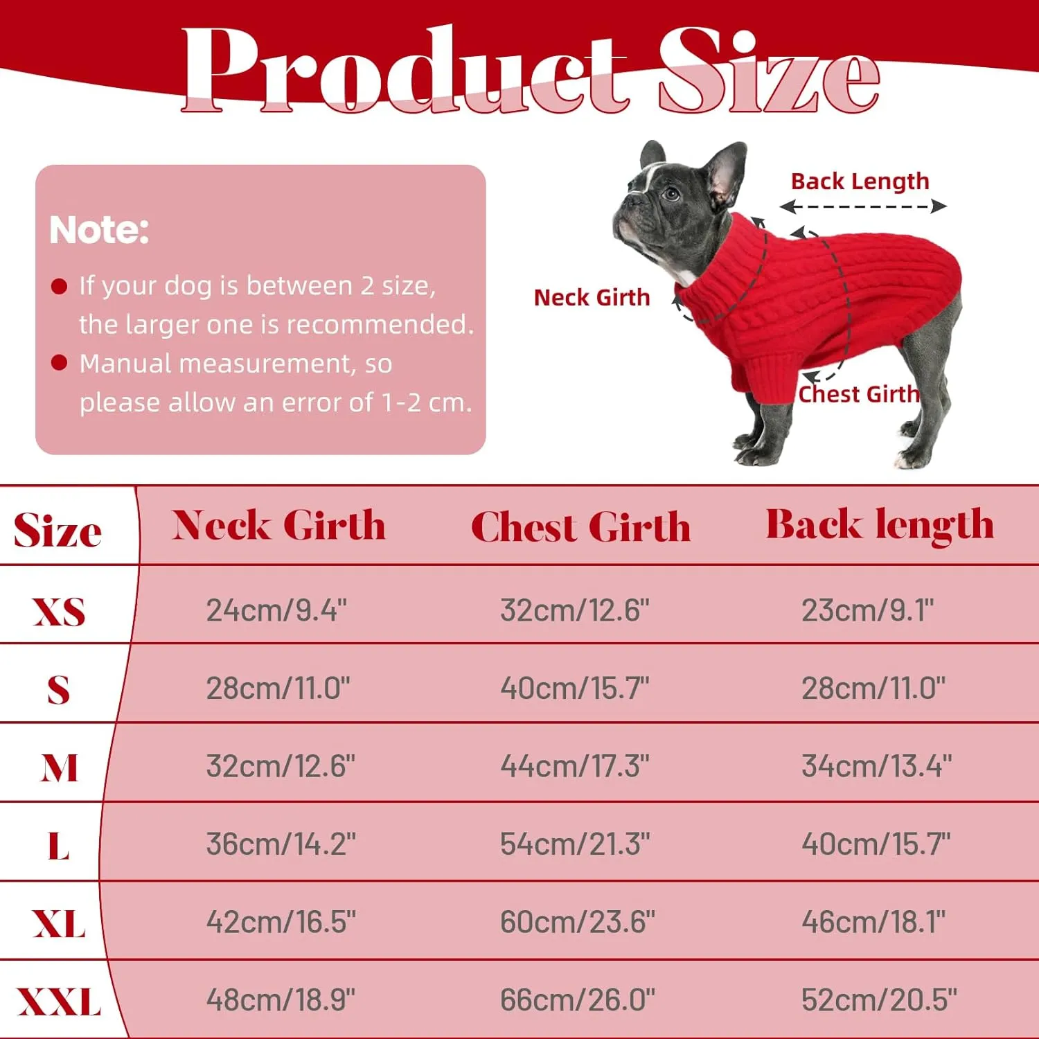 LiebeDD's Big Dog Sweater - Soft, Knitted Turtleneck for Large Dogs, Cozy for Dachshund, French Bulldog, Pug (Bright Red L)