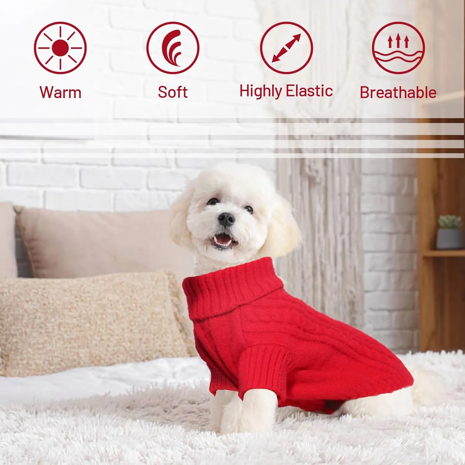 LiebeDD's Big Dog Sweater - Soft, Knitted Turtleneck for Large Dogs, Cozy for Dachshund, French Bulldog, Pug (Bright Red L)