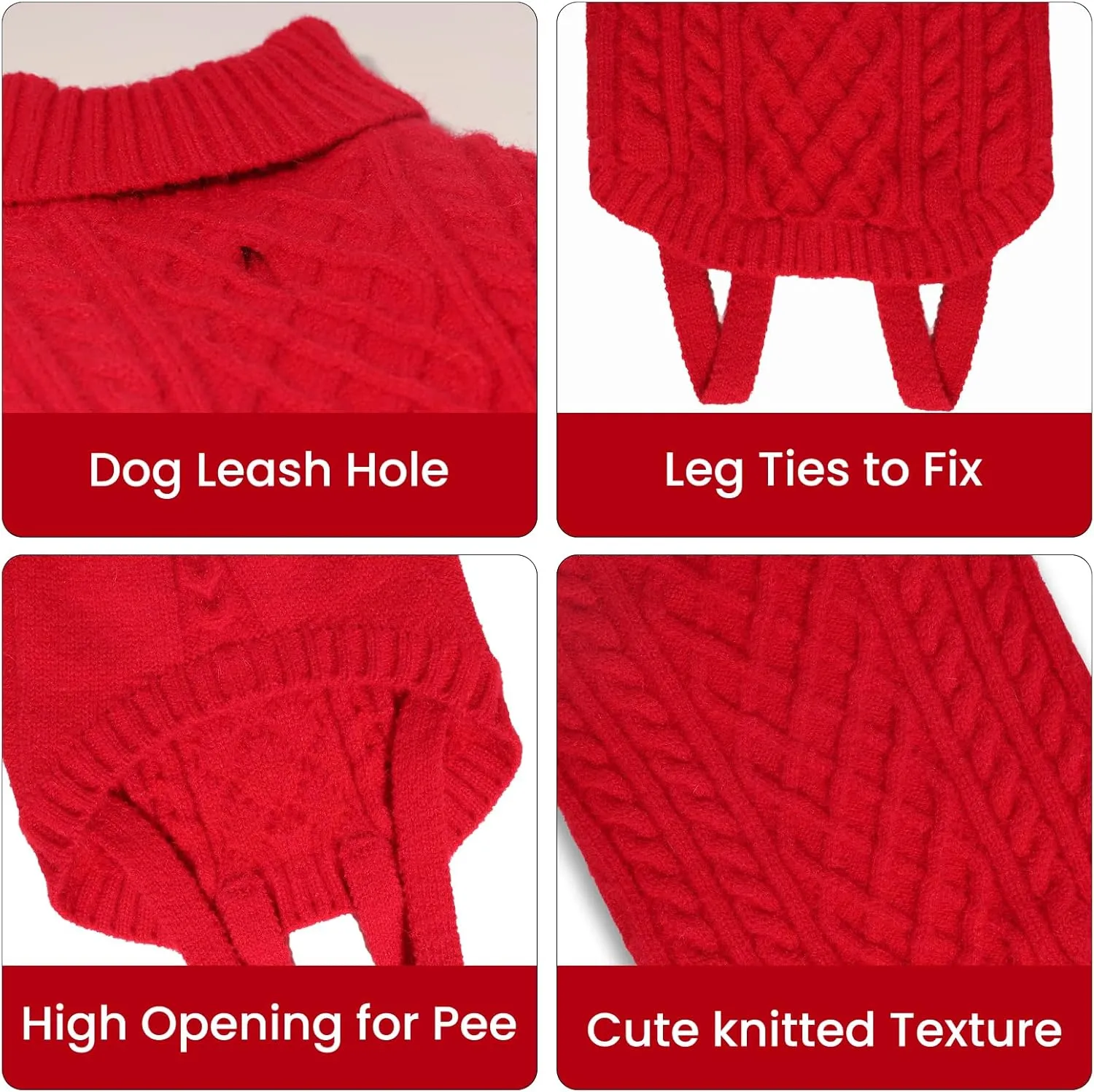 LiebeDD's Big Dog Sweater - Soft, Knitted Turtleneck for Large Dogs, Cozy for Dachshund, French Bulldog, Pug (Bright Red L)