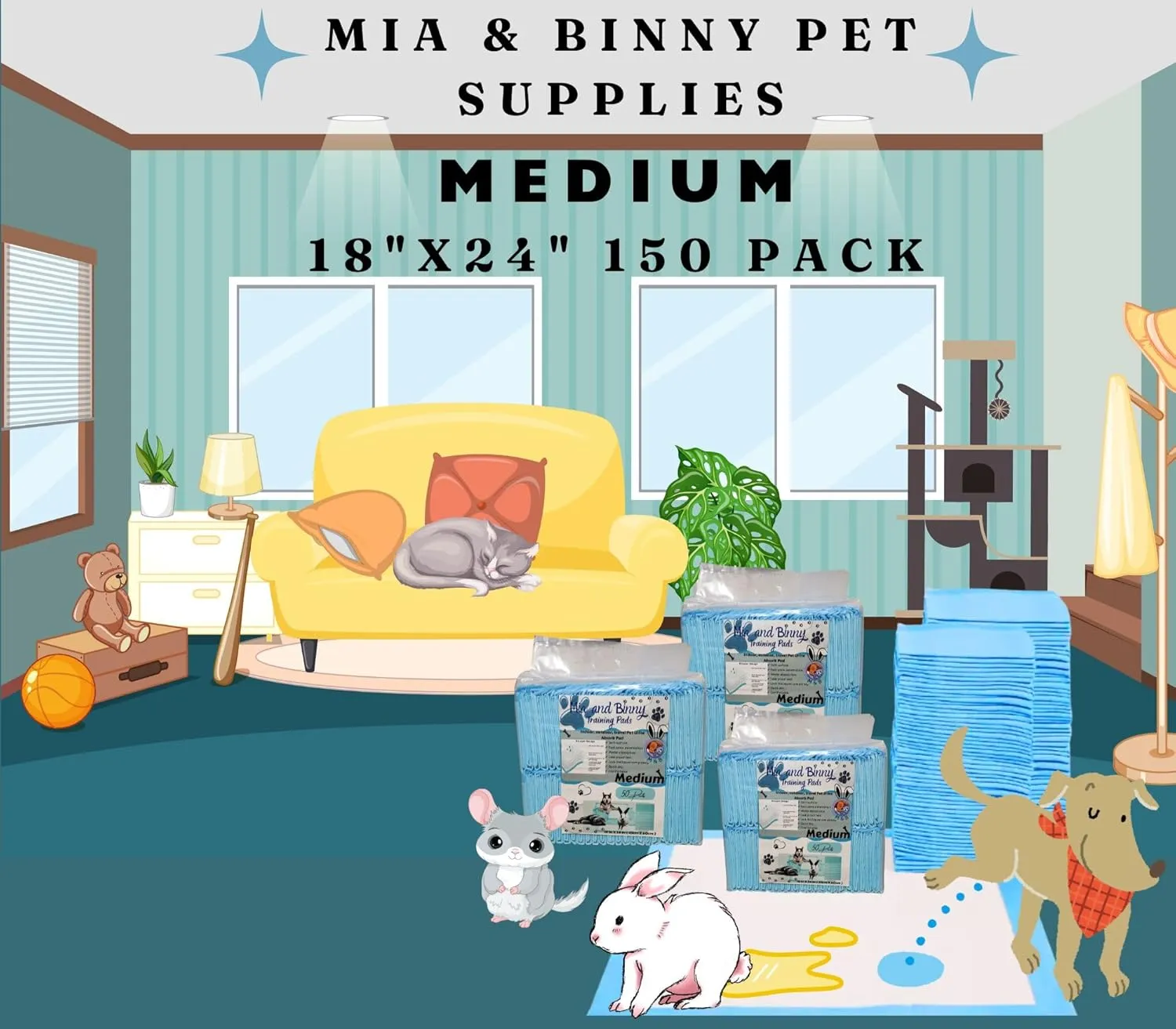 MBPP 6-Layer Pee Pads, Blue, Disposable Pet Training Pads, Paper, Polymer, 18x18 inches, 50 Pcs