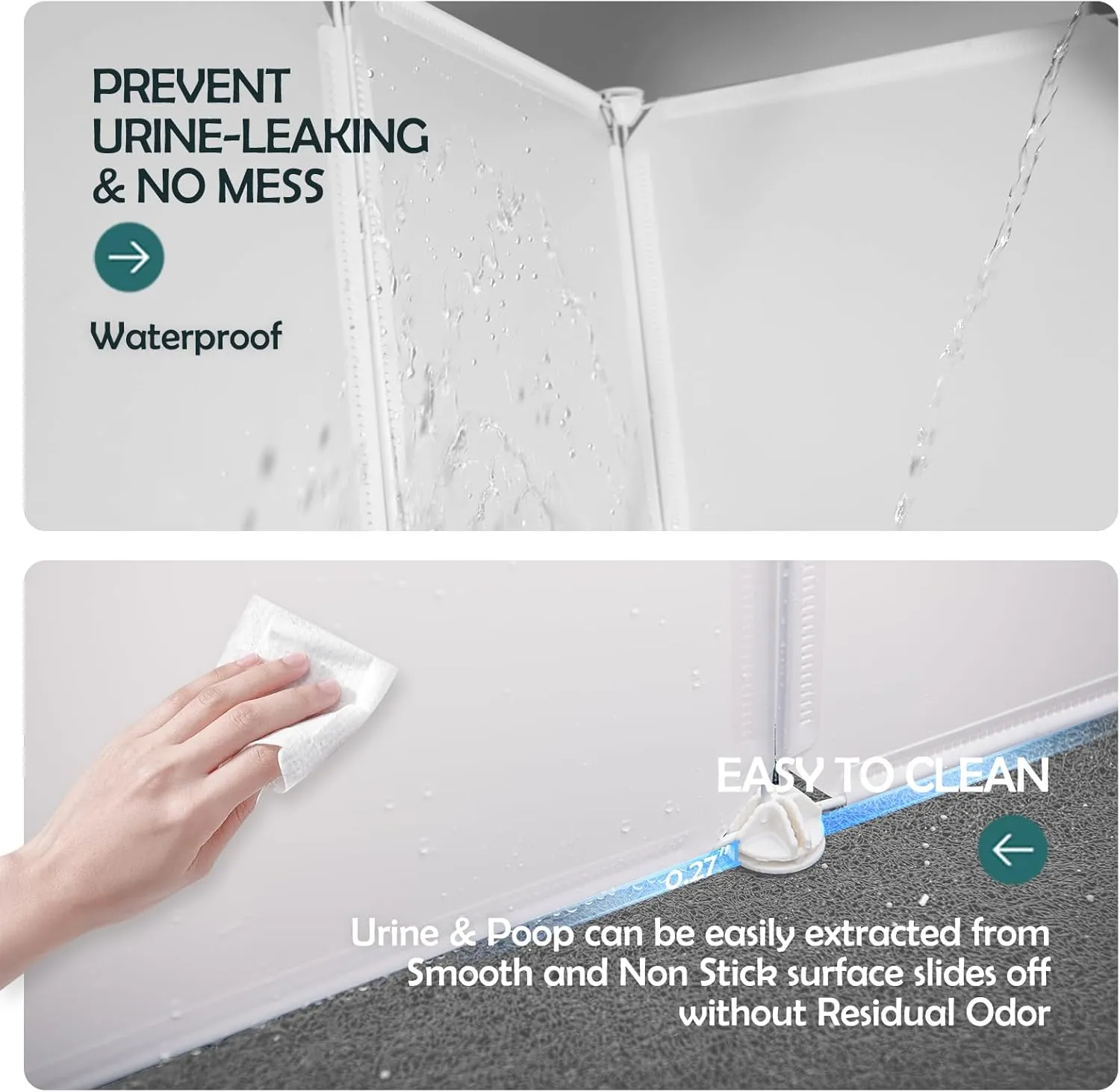MEEXPAWS Cat Litter Box Enclosure Splash Guard XXL 27.9L  27.9W x 31.5H inch, Light Weight Plastic Sheets with Cat Litter Mat Easy Clean (White)