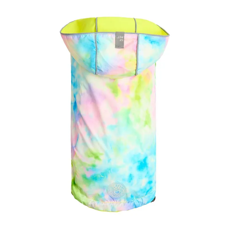 Neon Yellow & Tie-Dye Reversible Waterproof Dog Raincoat