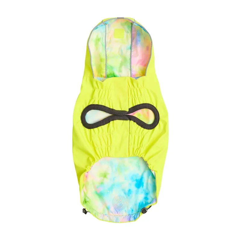Neon Yellow & Tie-Dye Reversible Waterproof Dog Raincoat