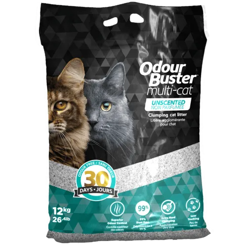 Odour Buster Multi-Cat Unscented Clumping Clay Cat Litter, 12kg