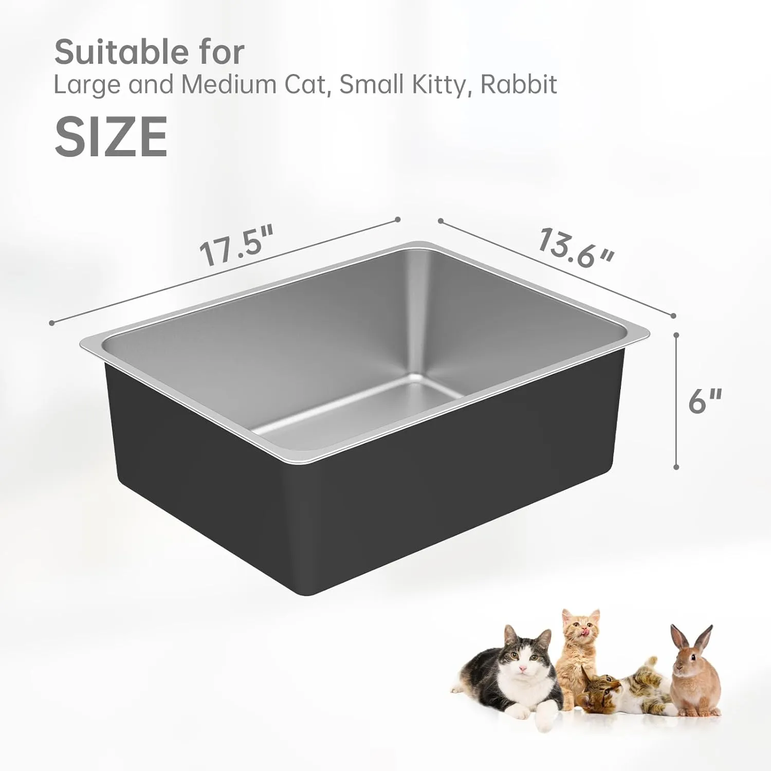 Ohtomber Stainless Steel Litter Box - Metal High Sided Cat Litter Box Pan, Never Absorbs Smell, Easy to Clean Non Stick Cat Litterbox Tray Toilet Pet Supplies for Indoor Kitty, Kitten, Rabbit, Puppy