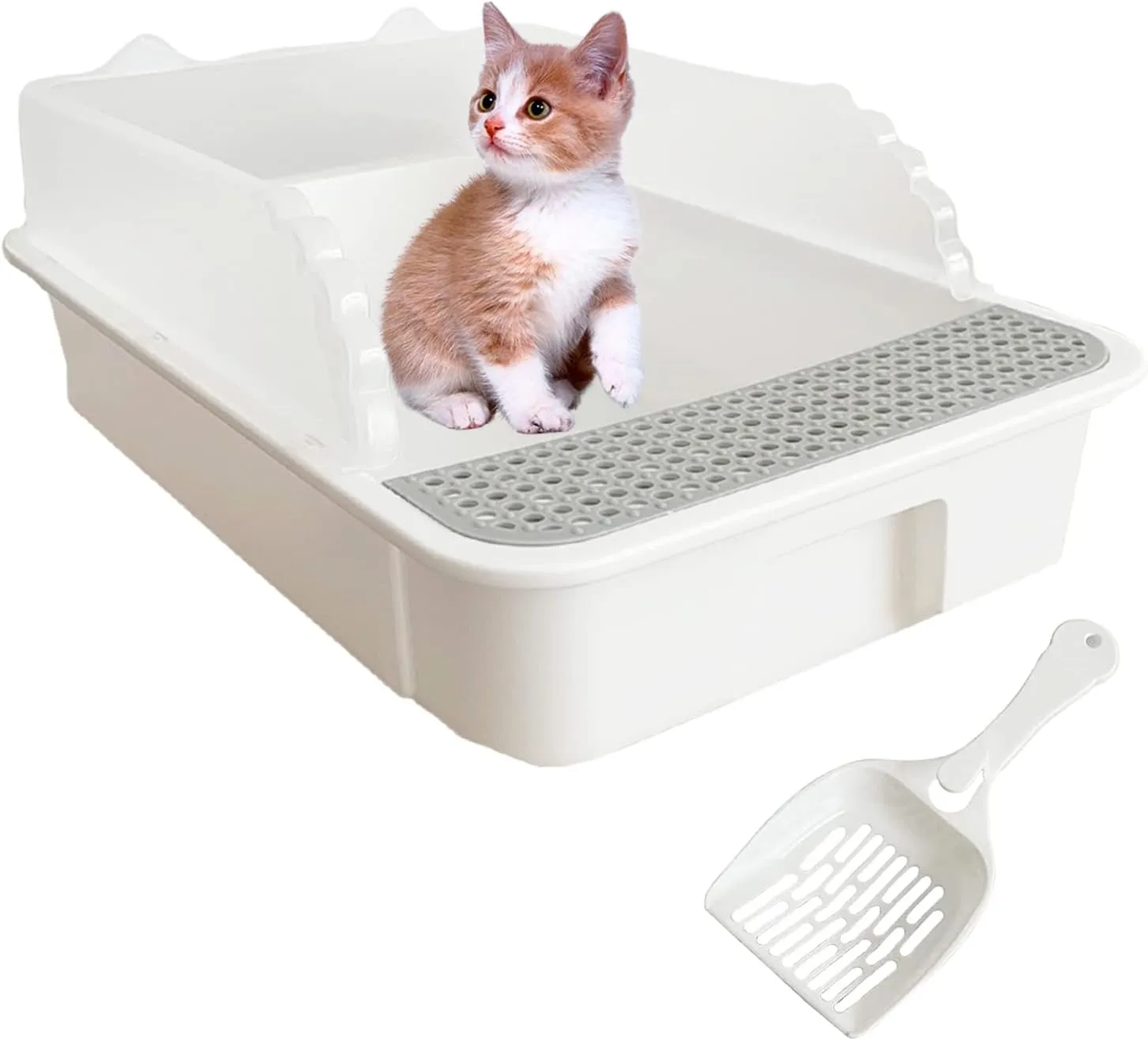 Open Cat Litter Box with High Side,Heightening Anti-Splashing Cats Litter Pan,Kitten Toilet with Litter Sifting Scoop,Semi-Enclosed Removable Kittens Litter for Boxes Easy to Clean No Odor