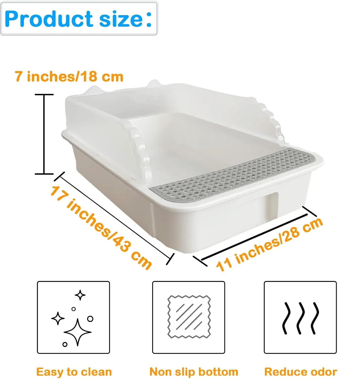 Open Cat Litter Box with High Side,Heightening Anti-Splashing Cats Litter Pan,Kitten Toilet with Litter Sifting Scoop,Semi-Enclosed Removable Kittens Litter for Boxes Easy to Clean No Odor