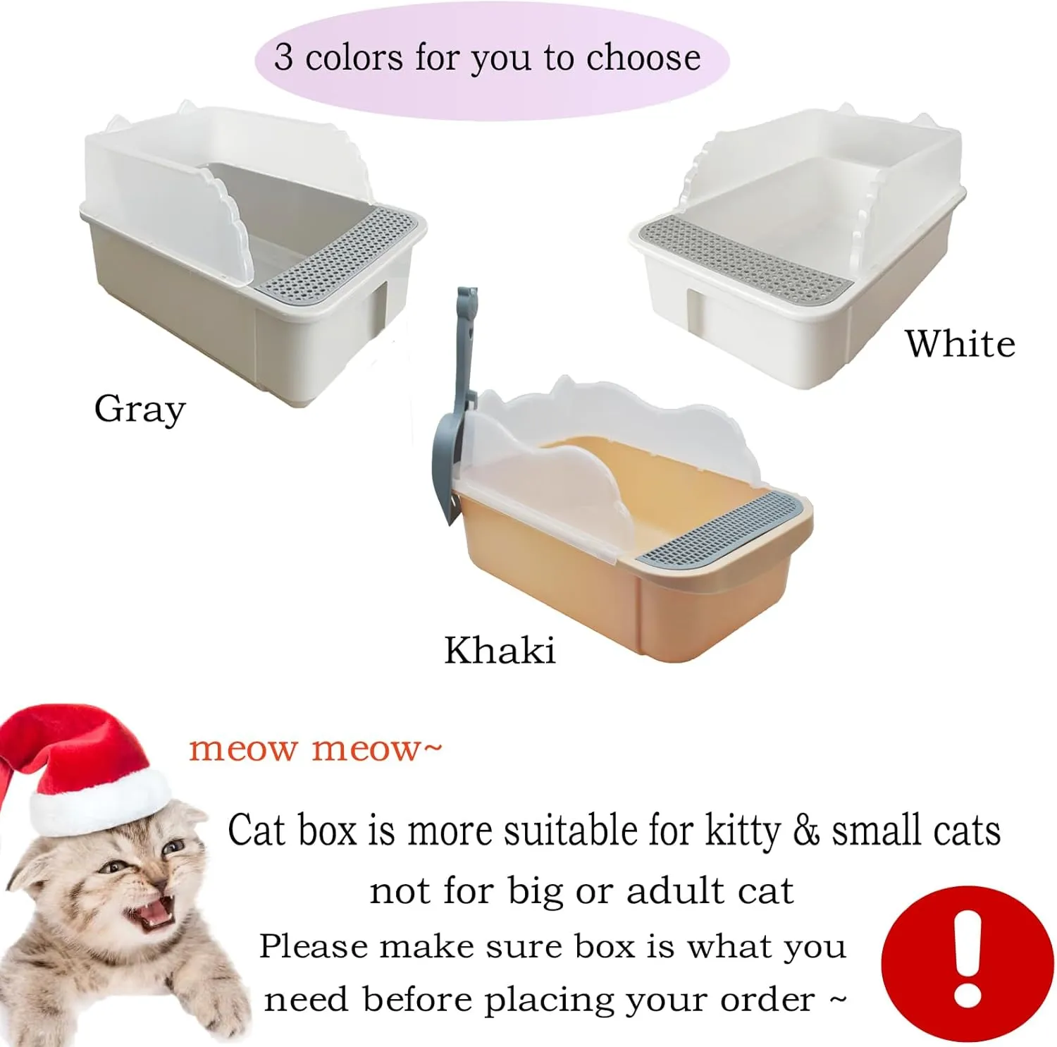 Open Cat Litter Box with High Side,Heightening Anti-Splashing Cats Litter Pan,Kitten Toilet with Litter Sifting Scoop,Semi-Enclosed Removable Kittens Litter for Boxes Easy to Clean No Odor