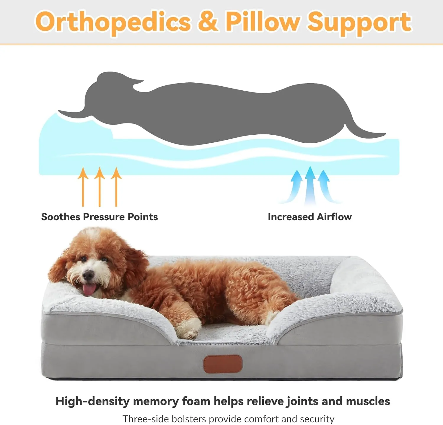 Orthopedic Dog Bed for Small Dogs Waterproof Memory Foam Puppy Pet Bed with Sides Nonskid Bottom Dog Couch Beds with Washable Removable Cover Light Grey