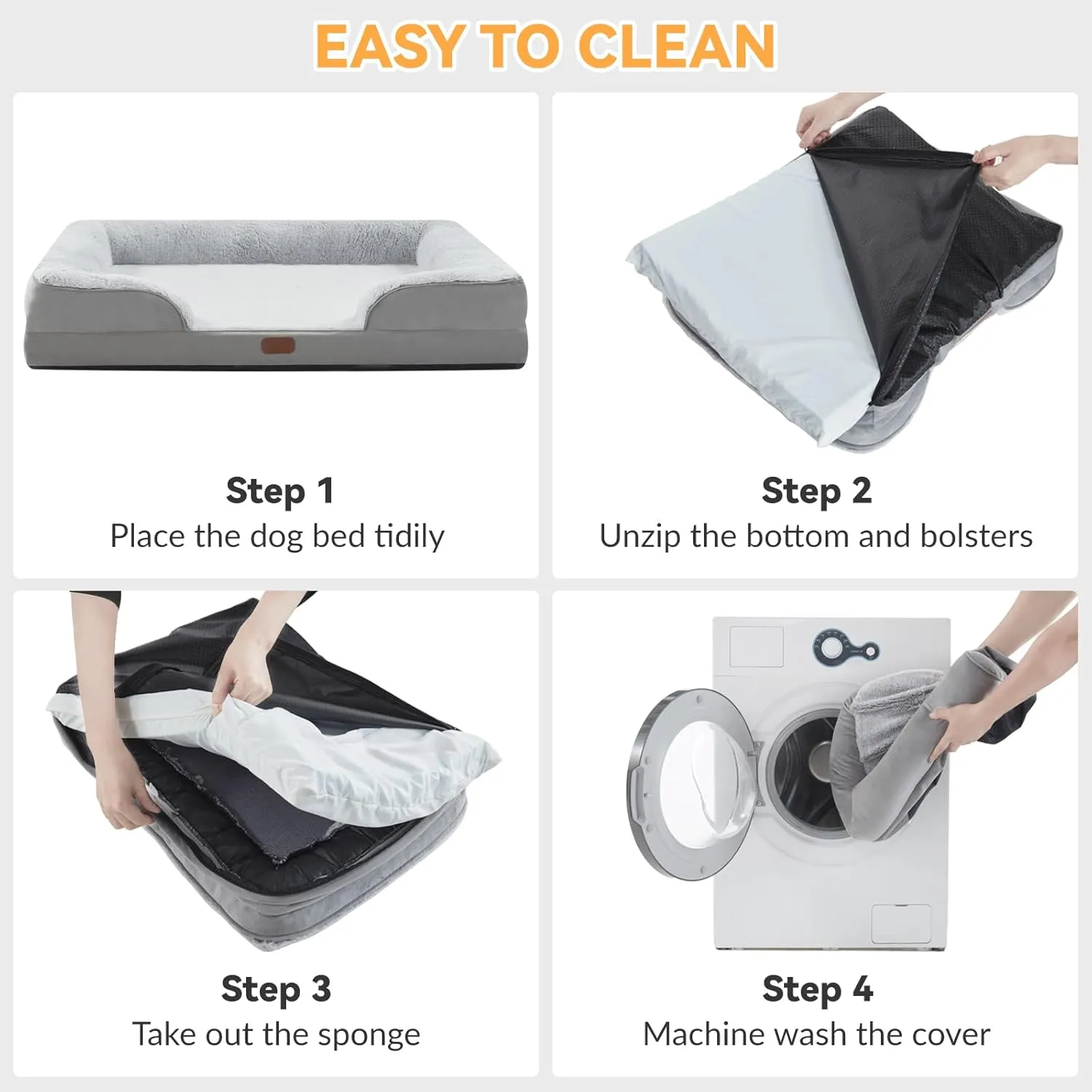 Orthopedic Dog Bed for Small Dogs Waterproof Memory Foam Puppy Pet Bed with Sides Nonskid Bottom Dog Couch Beds with Washable Removable Cover Light Grey