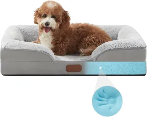 Orthopedic Dog Bed for Small Dogs Waterproof Memory Foam Puppy Pet Bed with Sides Nonskid Bottom Dog Couch Beds with Washable Removable Cover Light Grey