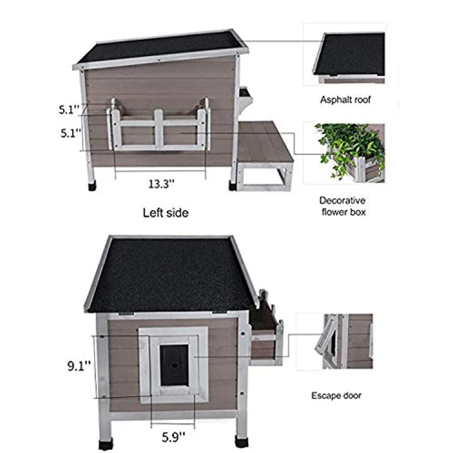 Outdoor Cat Shelter with Escape Door Rainproof Outside Kitty House