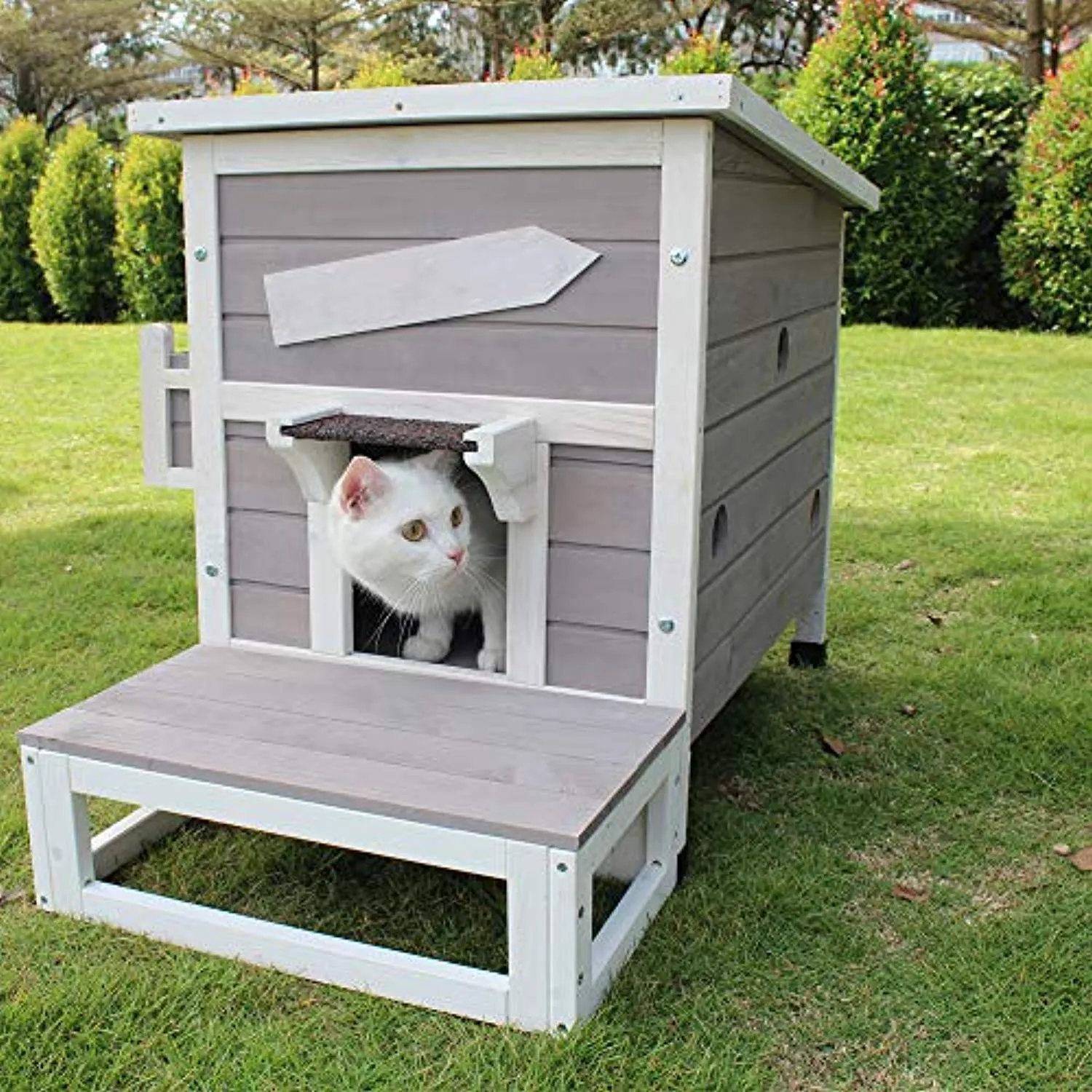 Outdoor Cat Shelter with Escape Door Rainproof Outside Kitty House