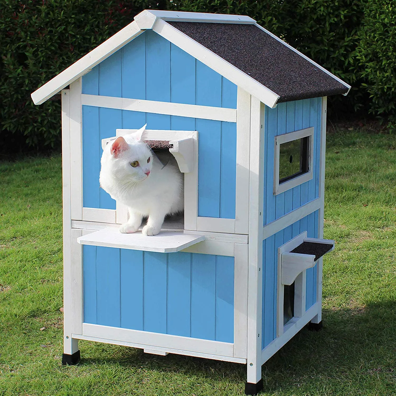 Outdoor Cat Shelter with Escape Door Rainproof Outside Kitty House