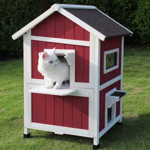 Outdoor Cat Shelter with Escape Door Rainproof Outside Kitty House